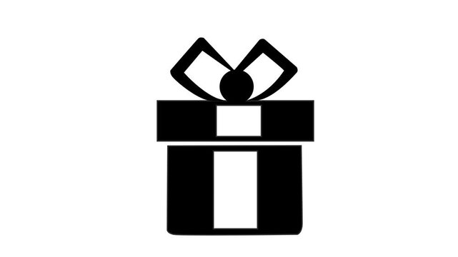 Gift icon displays a bold black silhouette of a square present topped with a decorative bow on a stark white background to symbolize shopping experiences and festive occasions for digital design work.