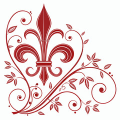Classic fleur de lis symbol with intricate floral scrollwork, elegant leaves, and delicate butterflies, creating beautiful ornate design element, vintage heraldry. © mil