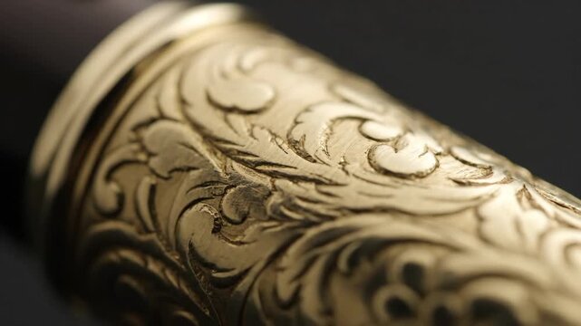 Detailed view of luxurious golden engraved surface texture