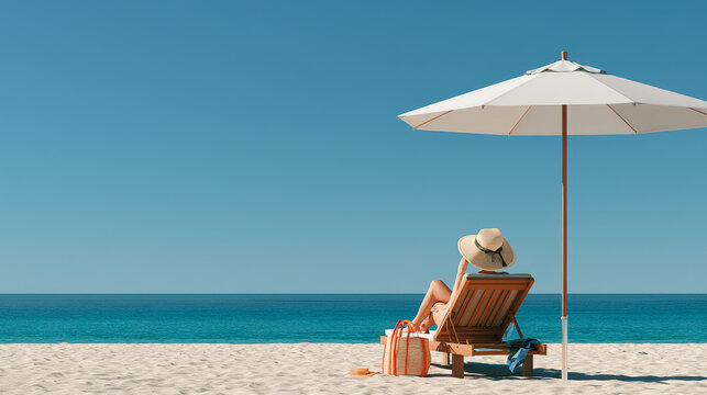woman in beach with parasol