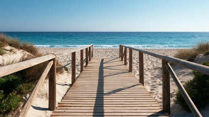 Fototapeta premium boardwalk on the beach in front of the sea