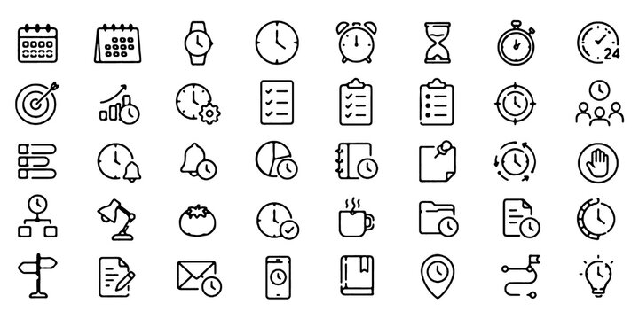Business Time Management Icons Set with Planning, Organization, Productivity and Calendar Editable Vector Illustration on Transparent Background.
