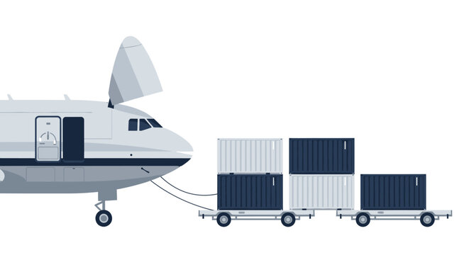 Air Cargo Airplane Loading Shipping Containers on Flatbed Trailer for Global Logistics