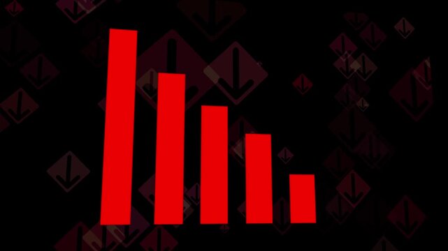 Red bar chart and white downward trend line animation