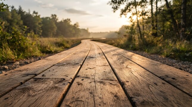 Wooden plank pathway extending