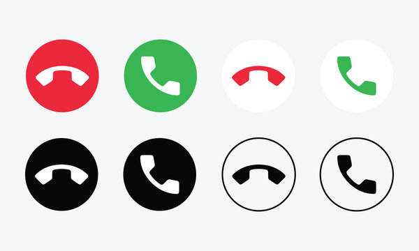 Call hang up and answer phone icon set with different styles and colors, a modern flat button design for user interfaces, web, and mobile applications.