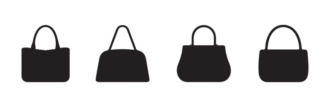 Set of black silhouette female handbags vector illustration.