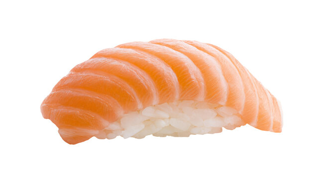 Fresh salmon sushi nigiri isolated on transparent background as png file for professional food design projects