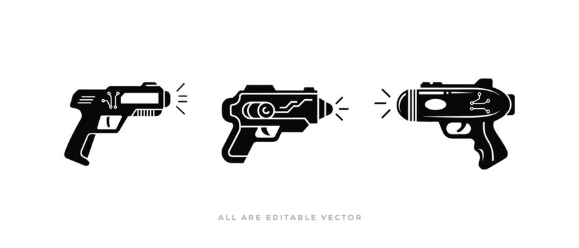 icon vector illustration of - Sci fi laser pistol silhouette. minimal futuristic gun Toy icon On White Background