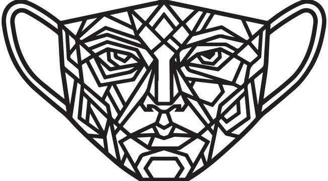 Geometric face mask vector icon with abstract human face line art for protection and design template