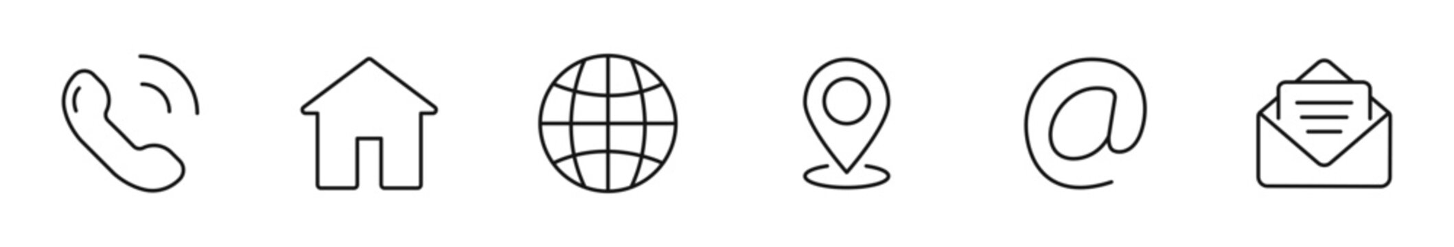 Contact Us icon set. Business contact us icons in line style. Editable web icons for communication, phone, email, contact, website and address. Vector illustration.