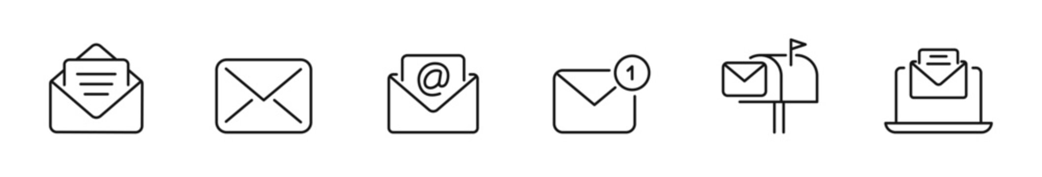 Email icon set. Mail icons in line style. Editable web icons letter, message, inbox, post mail, postal, letter sent, new mail, reply, forward mail etc. Vector illustration.