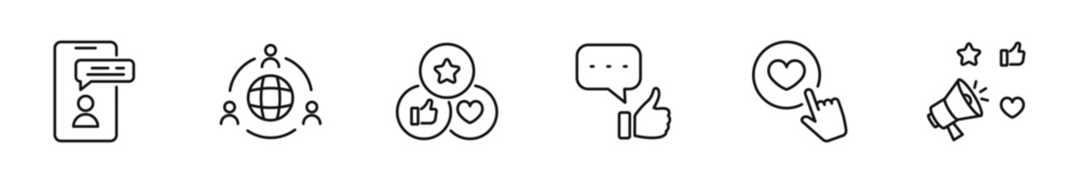 Social media icon set. Social network icons in line style. Editable web icons website, posting, online community, target audient, content, blog, business marketing, influencer etc. Vector