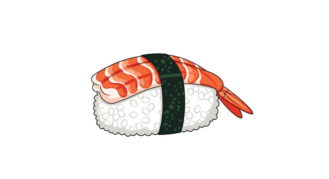 Fresh shrimp sushi known as ebi nigiri served with rice and seaweed wrap for a traditional japanese seafood meal.