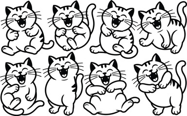 Obraz premium Happy laughing kittens collection black and white. vector illustration