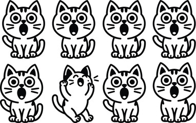 Fototapeta premium Set of surprised kittens line art drawing. vector. illustration
