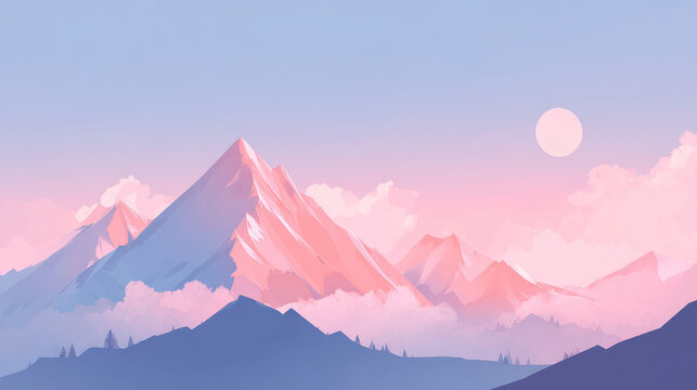 ilustration of high mountains at sunset