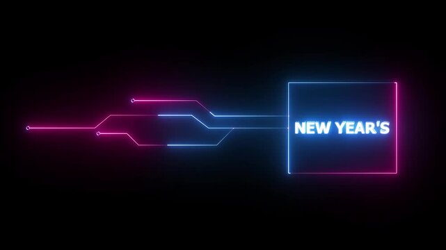 Glowing neon text animation. New year's neon sign animation. Neon lines text animation on black background.4k motion video.