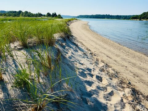 Short Beach, Smithtown Nissequogue, NY. North Shore Long Island Sound, picture perfect.  Serene and tranquil on a warm summer day in the morning in July. Near King's Park Bluffs and Sunken Meadow Park