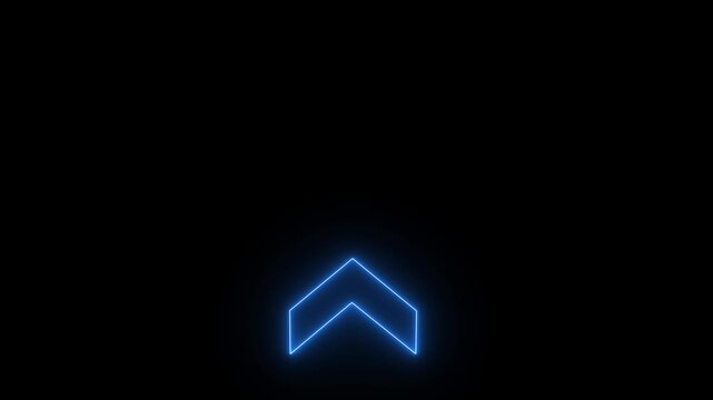 Blue Neon Up Arrow Loop Animation on Black Background.4k video