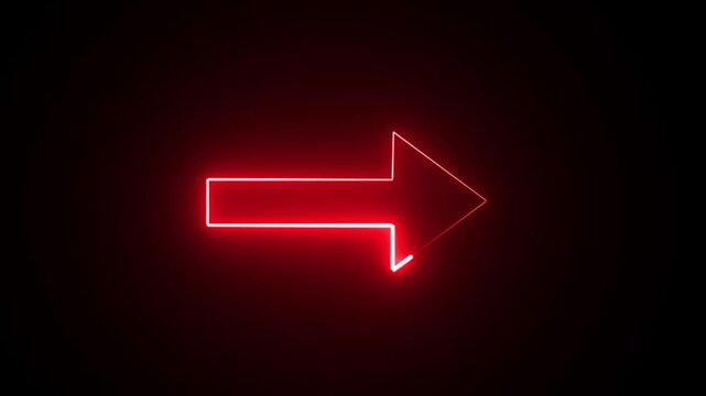 Red Neon Right Arrow Loop Animation on Black Background.4k video