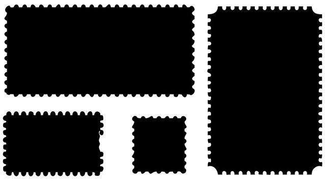 Black rectangular frames with a scalloped edge set against a transparent background rectangles border shapes geometric design white monochrome silhouette