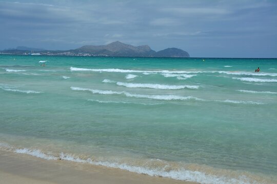 Playa de Muro beach on Mallorca island, Spain. Summer vacation in July.