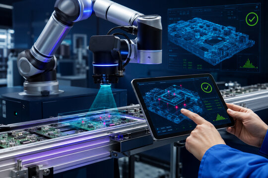 Collaborative Robot Inspecting Electronics With Edge AI
