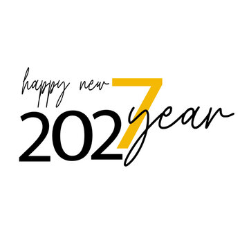 Happy New Year 2027, New Year's Eve, year 2027, Minimalism trendy Logo Design template with typography for season celebration, isolated on white background, vector illustration