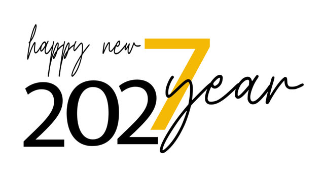 Happy New Year 2027, New Year's Eve, year 2027, Minimalism trendy Logo Design template with typography for season celebration, isolated on white background, vector illustration
