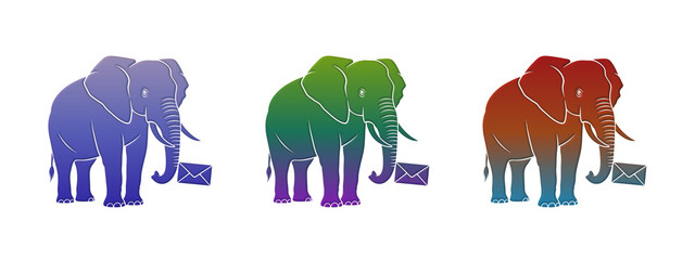 Three colorful elephants holding envelopes in their trunks © Graphichax