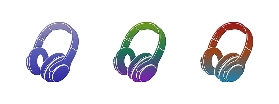 Three colorful modern headphones icons set