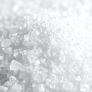 A close-up view of white crystalline particles with varying sizes and shapes