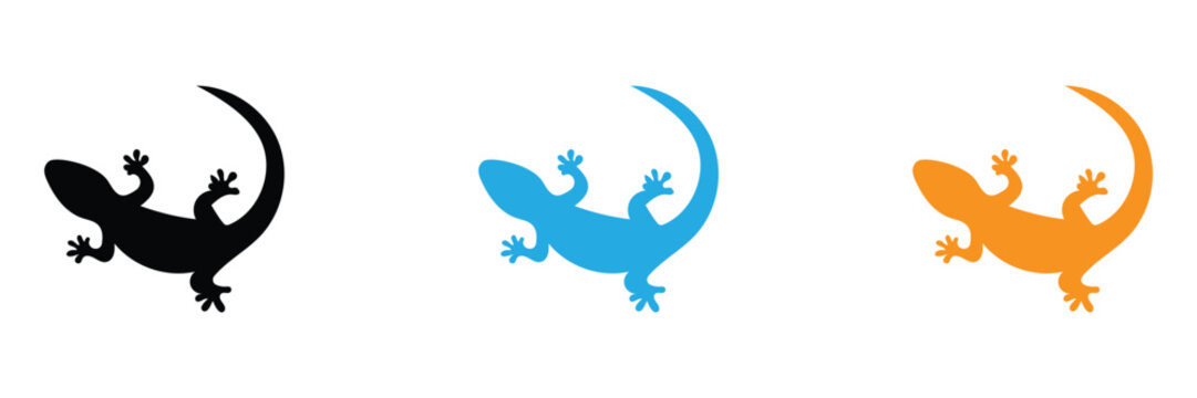 Colorful lizard icons in black, Blue, And orange on white background for design and decoration