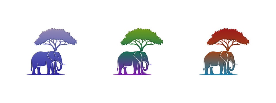 Colorful elephant standing under a tree illustration