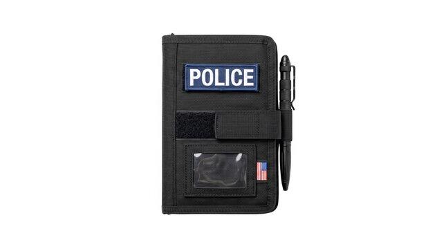 Black tactical police notebook cover wallet with pen police officer equipment isolated transparent png white isolated on transparent background png