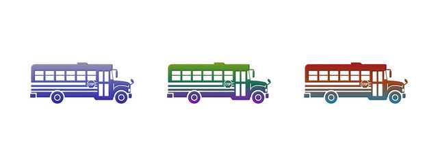 Set of three colorful school bus icons in profile view © Graphichax