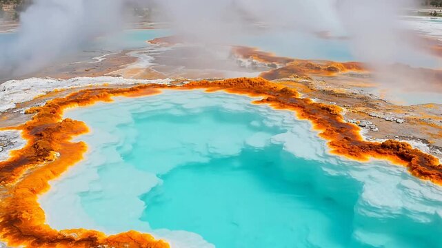 Geothermal hot spring with colorful microbial mats