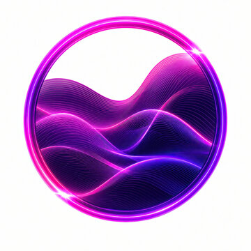 Neon purple and blue glowing abstract wave circle icon isolated on white background