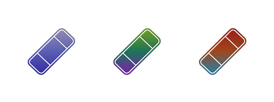 Three colorful rectangular eraser icons with gradient