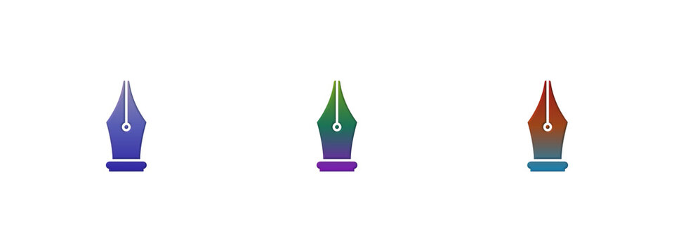 Three colorful fountain pen nib icons for graphic design