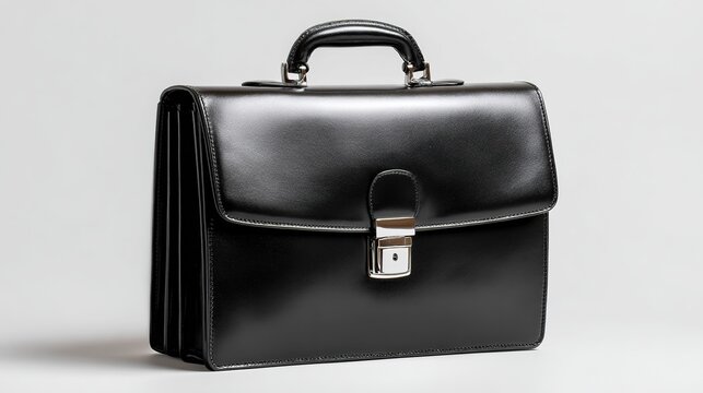 Classic Briefcase: A polished black leather briefcase, exuding sophistication and professionalism, sits ready for business.