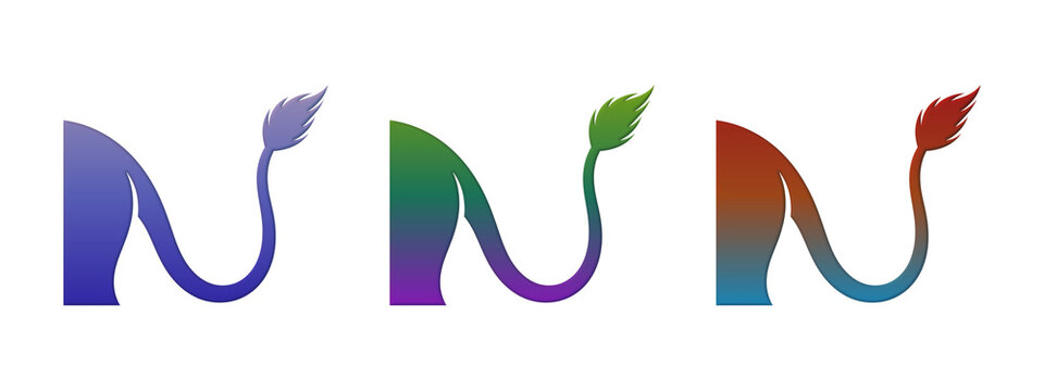 Letter n logo with lion tail in gradient colors