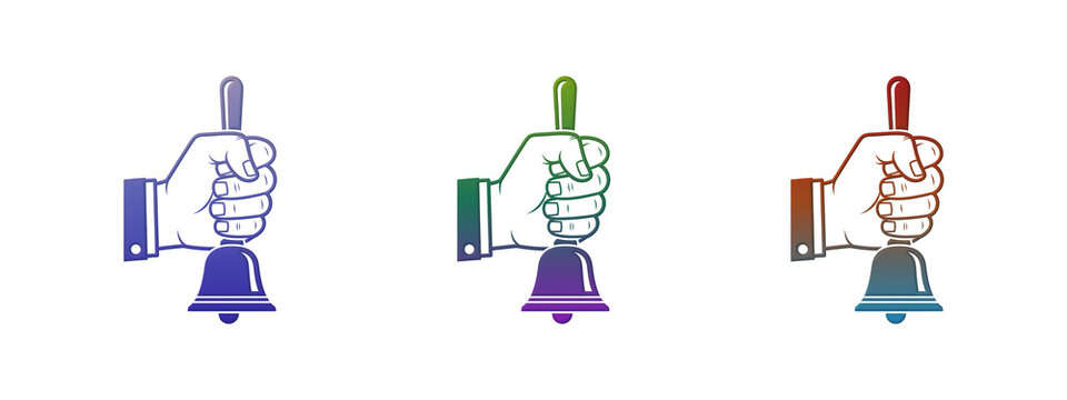 Human hand holding a ringing bell in colorful gradient style