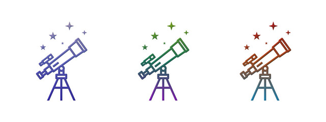 Three colorful telescope icons with stars © MDBodrul