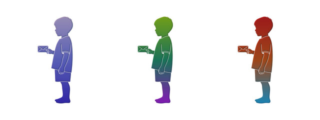 Colorful silhouettes of little boys holding envelopes