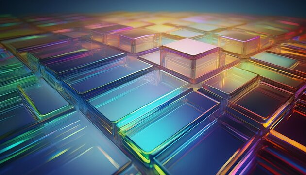 3d rendering of geometric glass rectangles with gradient patterns
