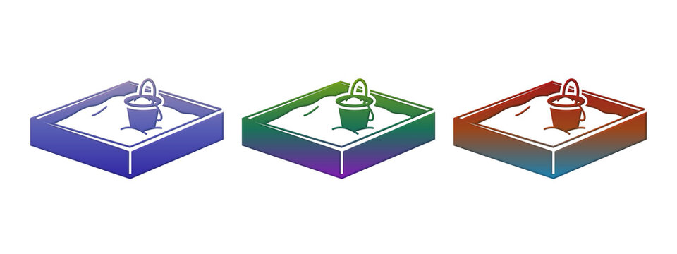 Colorful sandbox icons with plastic buckets for kids
