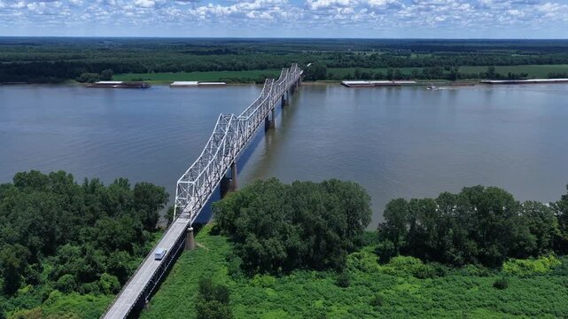 Aerial of Cairo Ohio River Iron Bridge at Mississippi, Ohio River Confluence