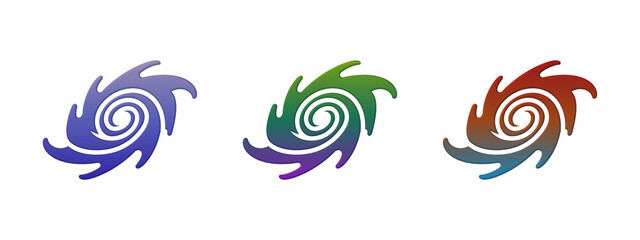 Three colorful galaxy spiral icons in purple green and red © MDBodrul
